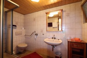 Badezimmer mit Dusche und WC eines Doppelzimmers